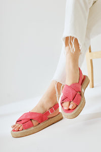 Iris Fuchsia Velvet Cross Strap Sandals