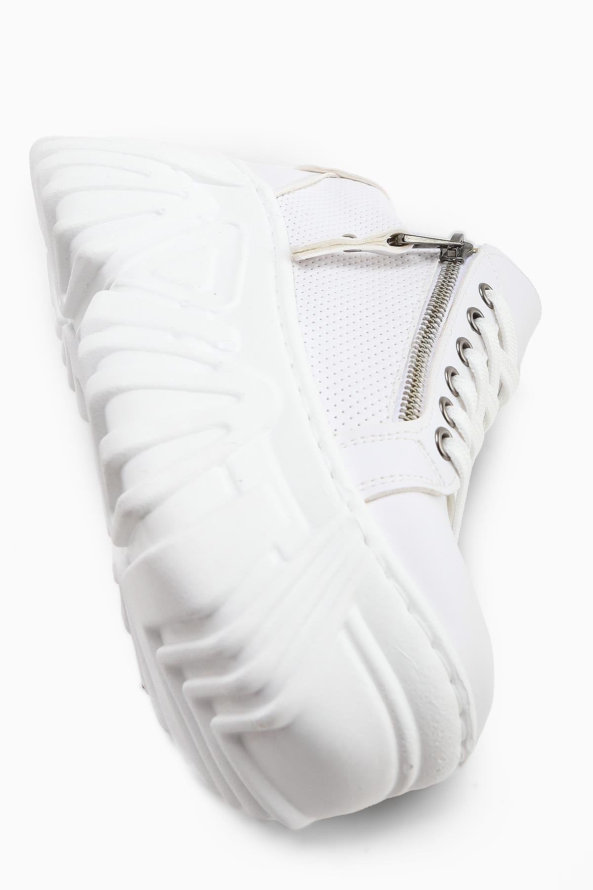 Betty – White Zipper-Detail Platform Sneaker (Women)