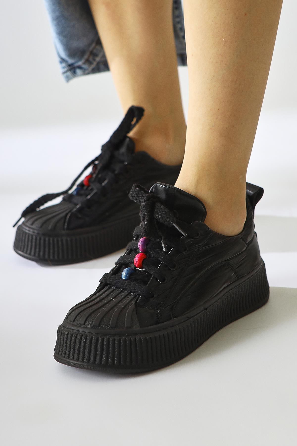 Chinda Black Parachute Fabric Sneakers with Bead Detail