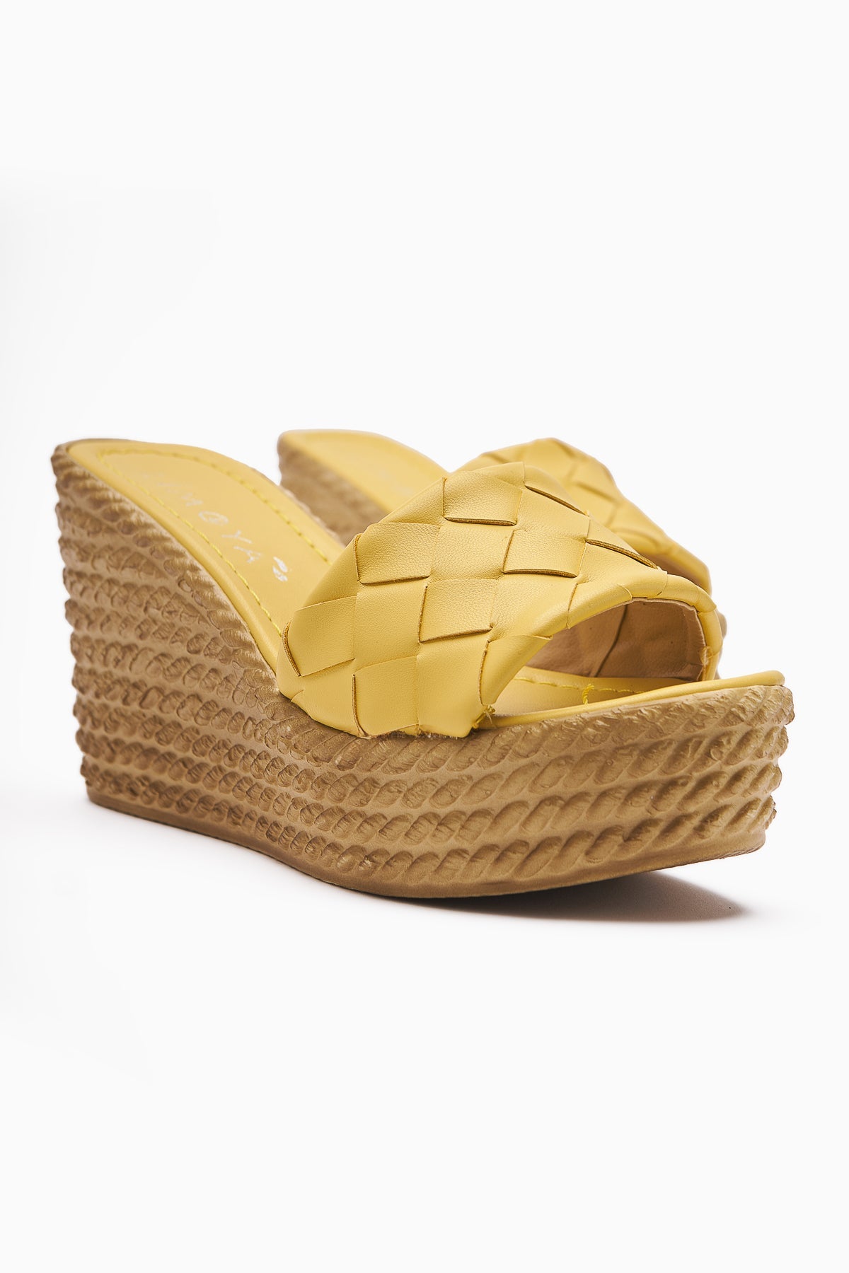 Zoie Lemon Woven Strap Platform Heel Slippers