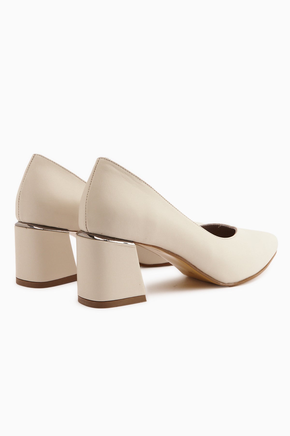 Genuine Leather Beige Thick Heeled Women’s Shoes