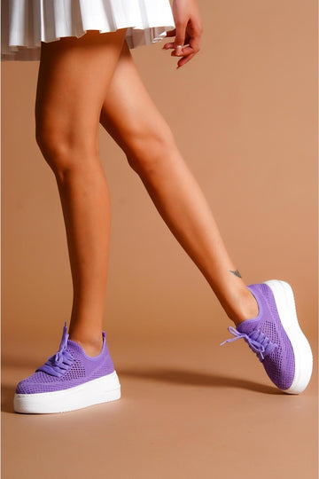 Benito – Lilac Knit Stretch Thick-Sole Sneaker (Women)