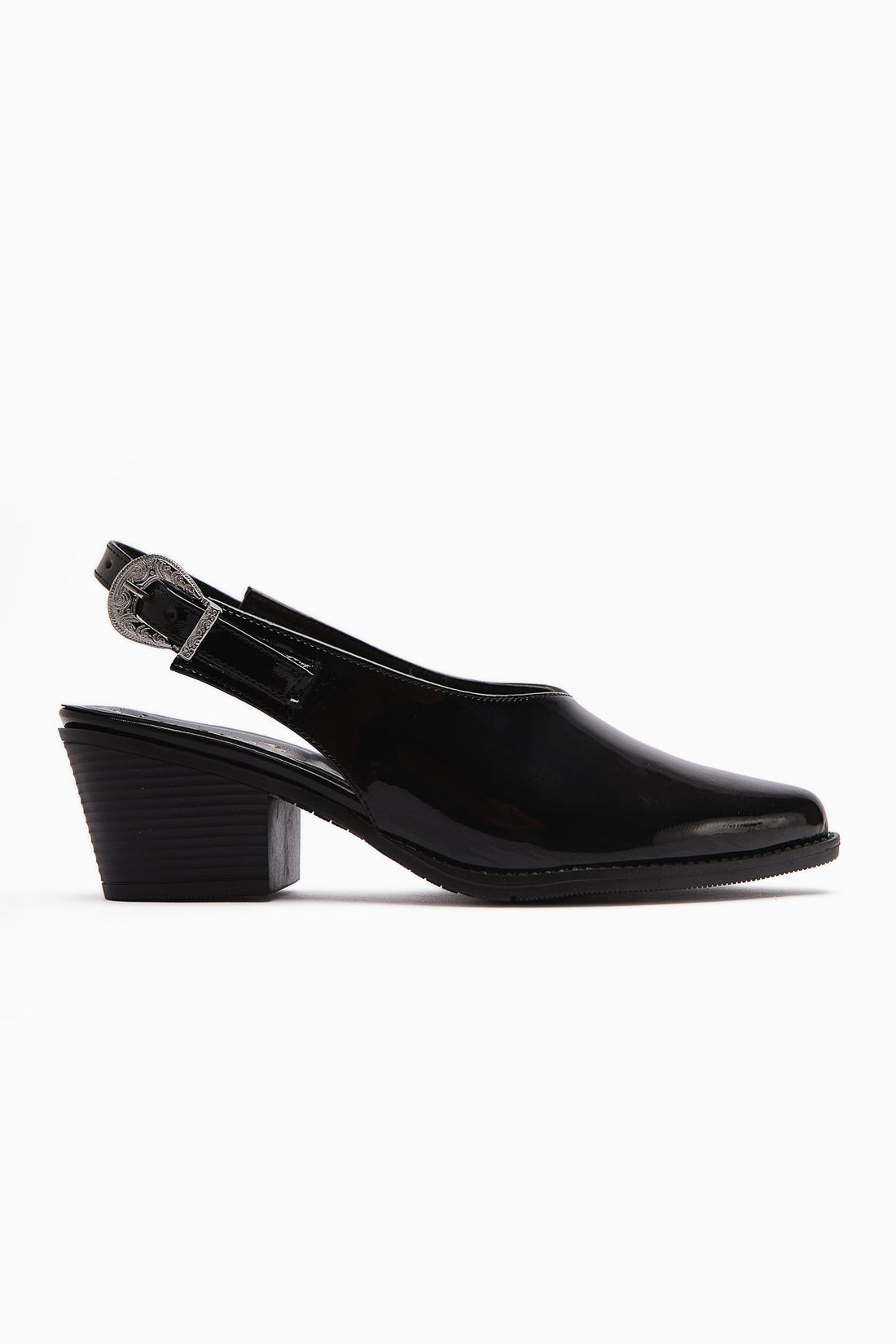 Emira Black Patent Leather Sandals with Closed Toe