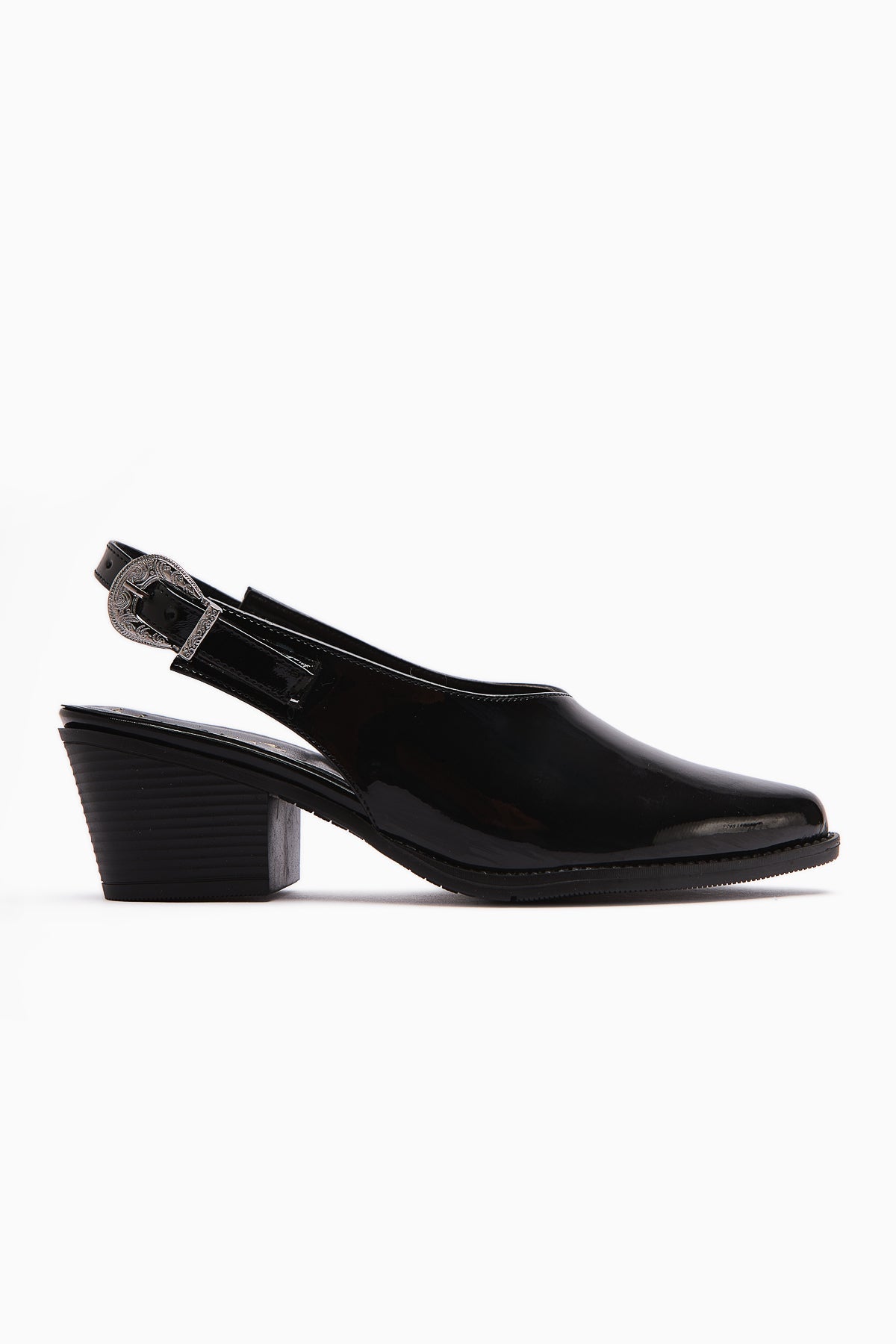 Emira Black Patent Leather Sandals with Closed Toe