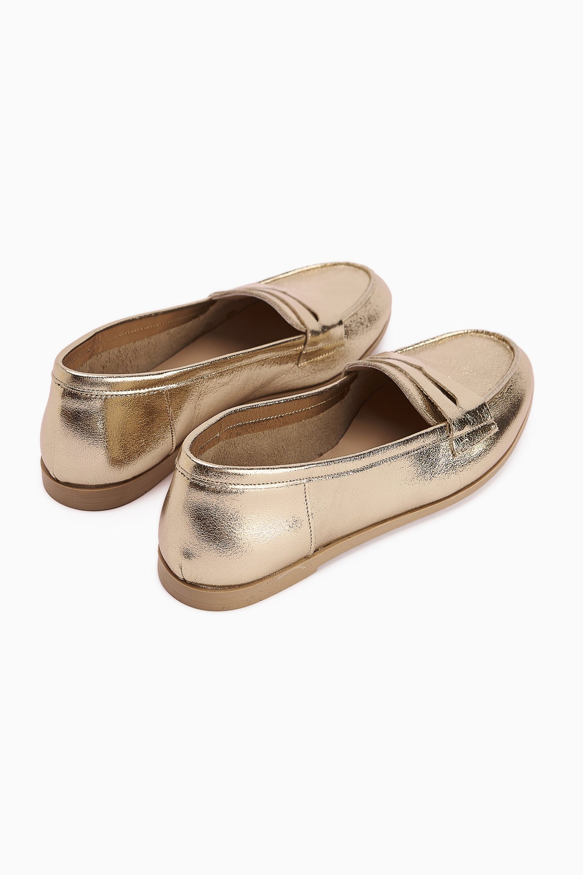 Solina Genuine Leather Gold Moccasin Shoes Comfortable Daily Loafers