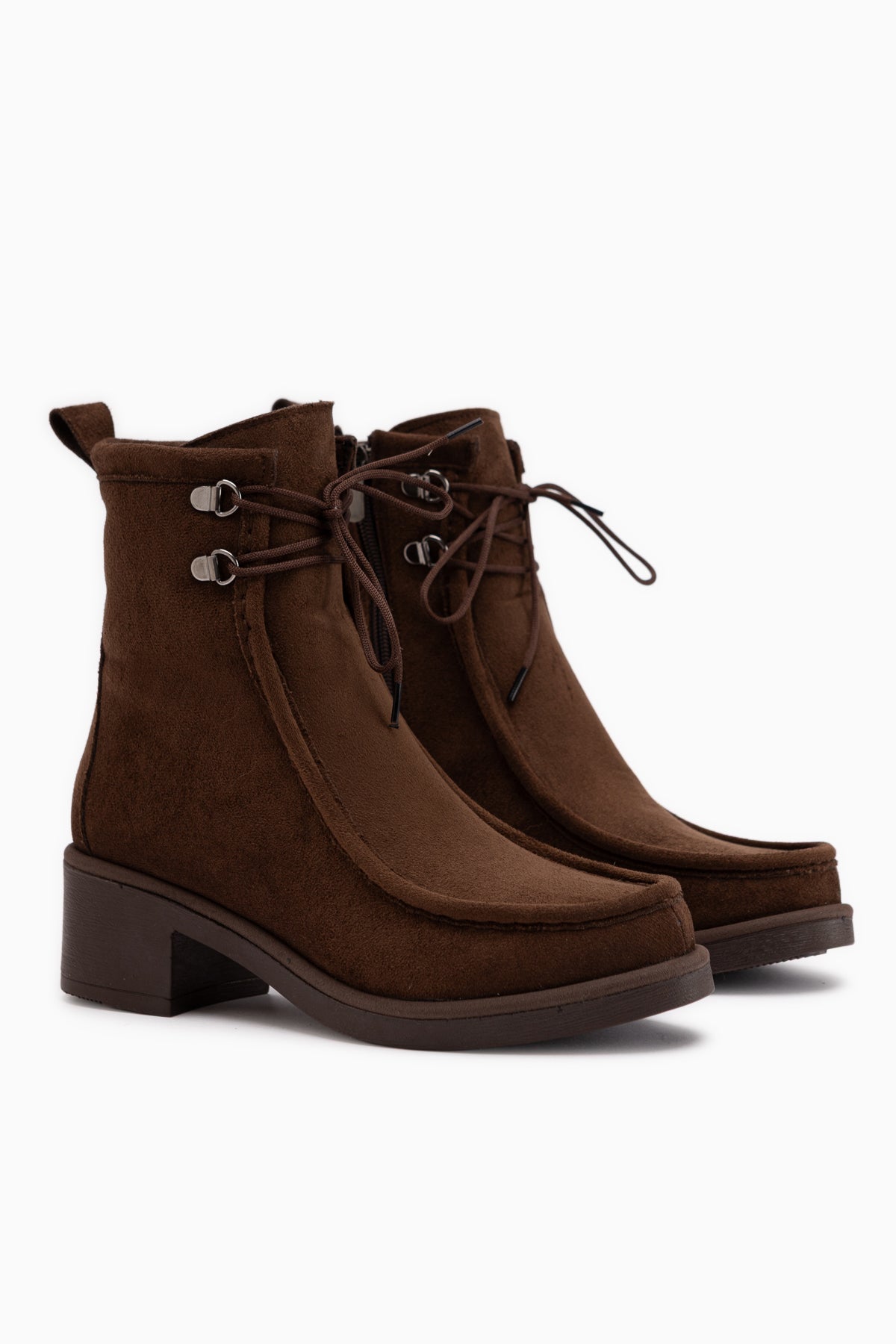 Joey Coffee Suede Lace-Up Chunky Heeled Women’s Boots
