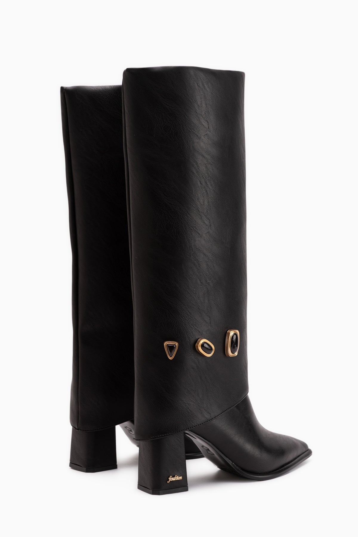 Loretta Black Removable Cuff 2-in-1 Heeled Women’s Boots & Ankle Boots