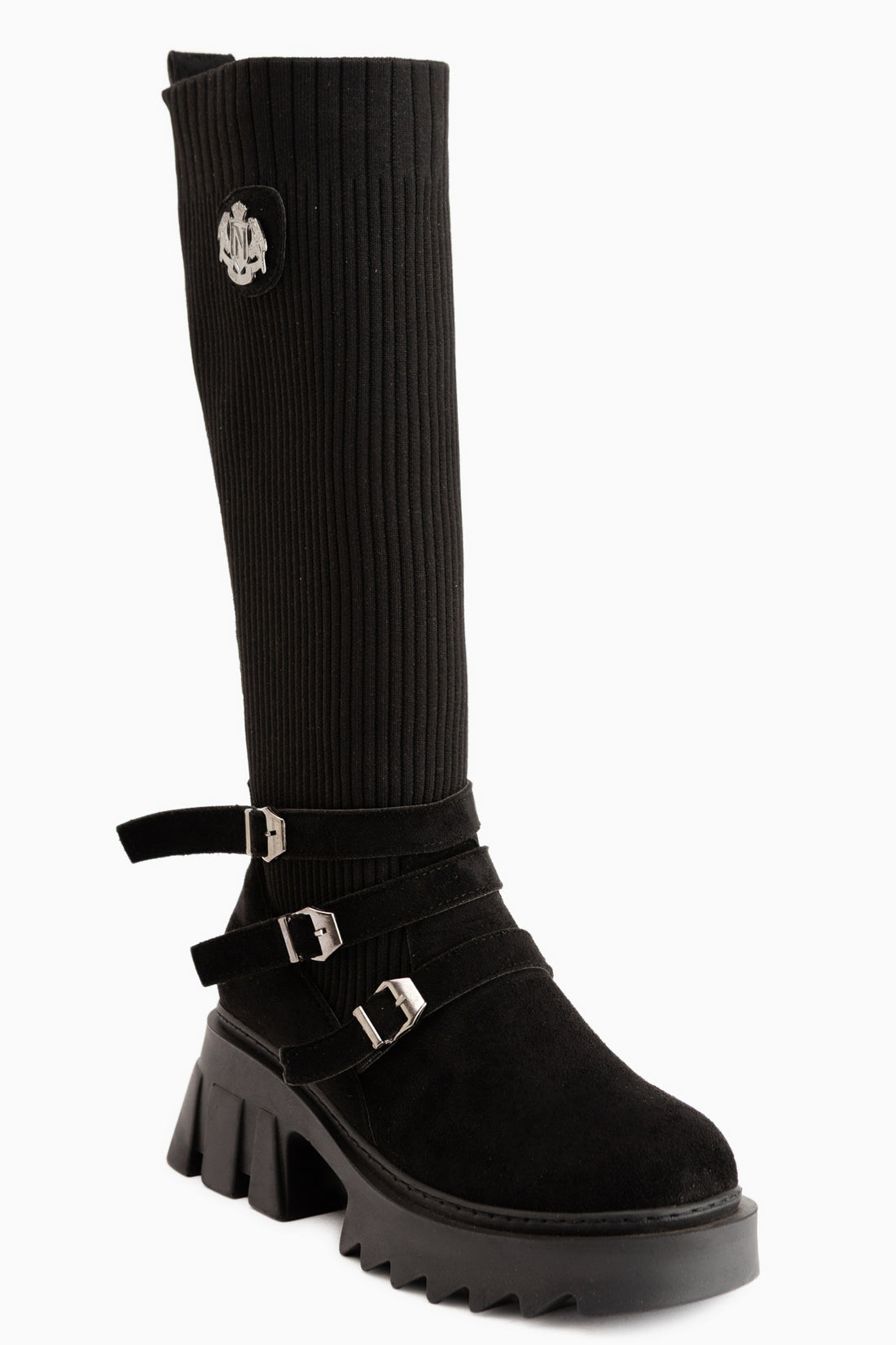 Jaylee Black Suede Buckled Thick Sole Women’s Boots