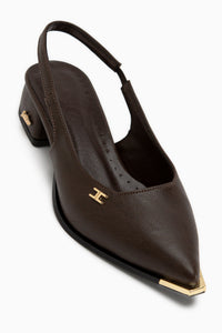 Norah Brown Elastic Short Heeled Women’s Shoes