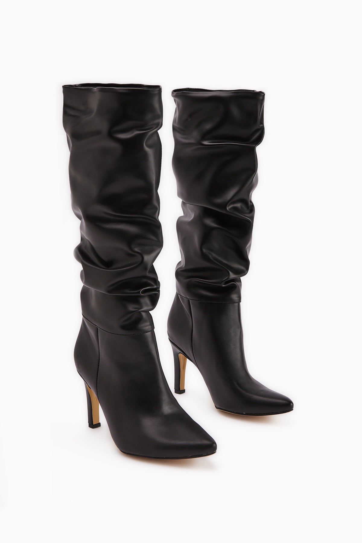 Rimaz Black Pleated Long Pointed Heeled Boots