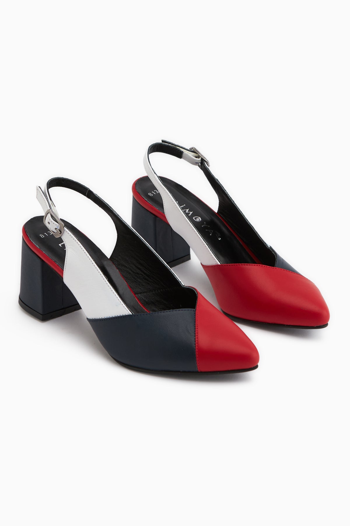 Brenda Genuine Leather Red Navy Women’s Heeled Sandal