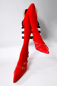 Monna Red Pointed Toe Buckle Detailed Women’s Heeled Shoes