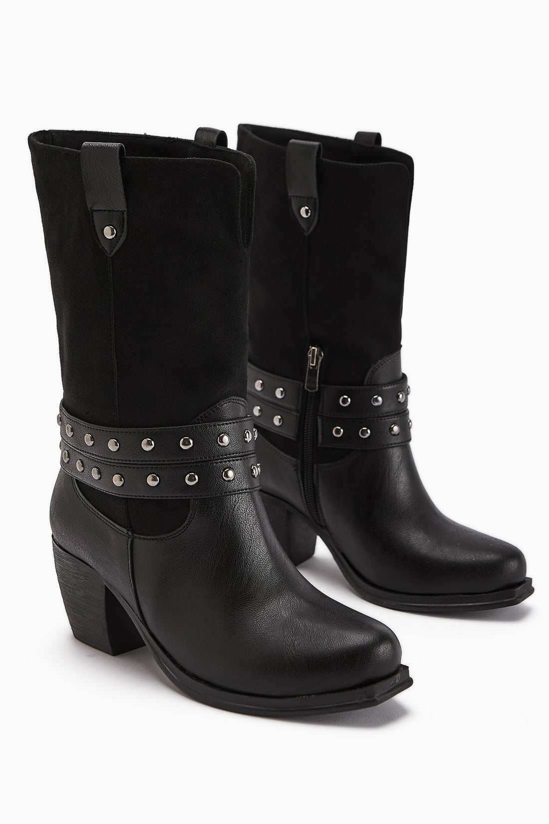 Catrin – Black Stud-Detail Heeled Knee-High Boot (Women)