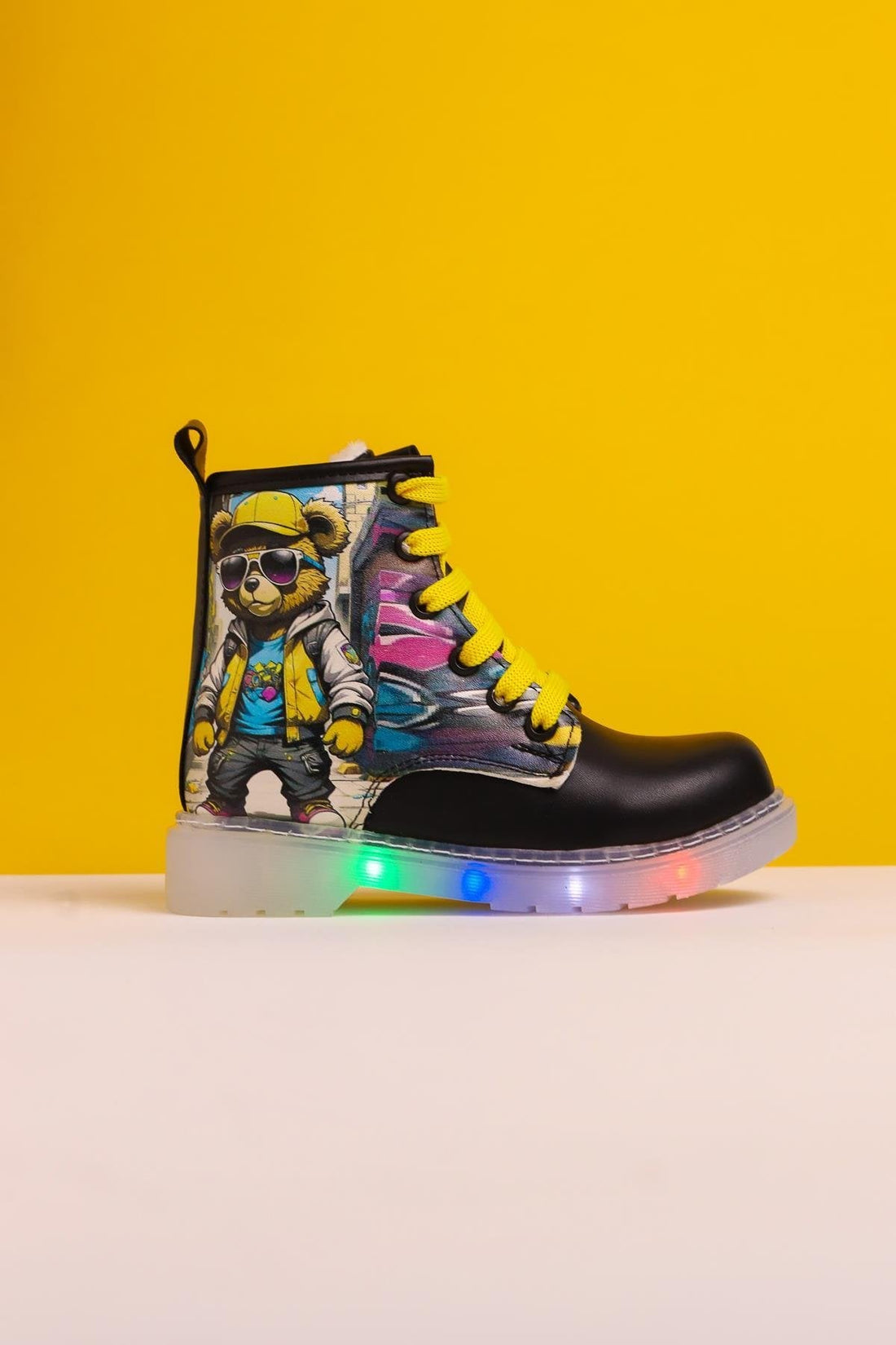 Denis Black Striped Character Print Lace-Up Kids' Boots