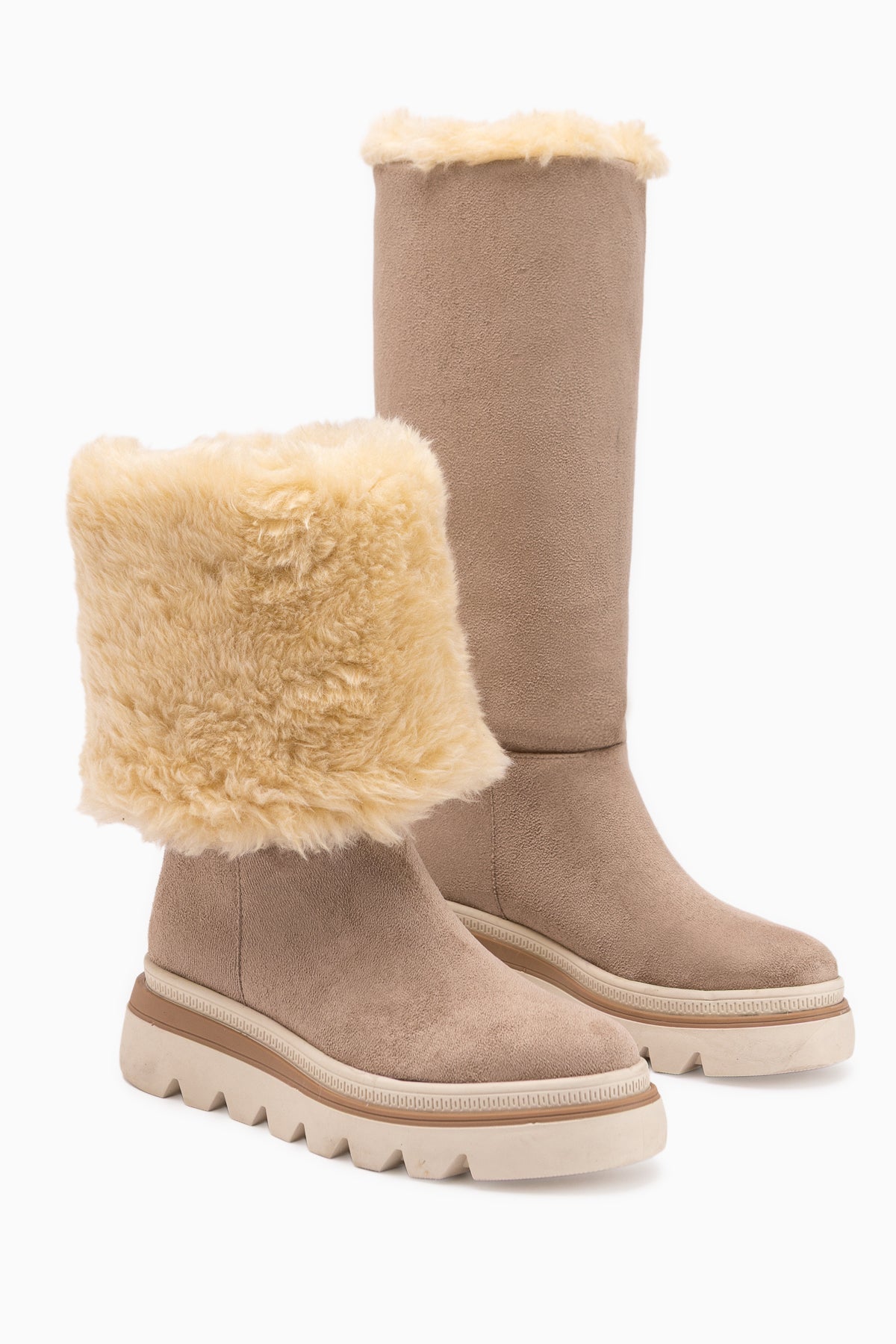 Edna Beige Suede Fur Detailed Women’s Boots