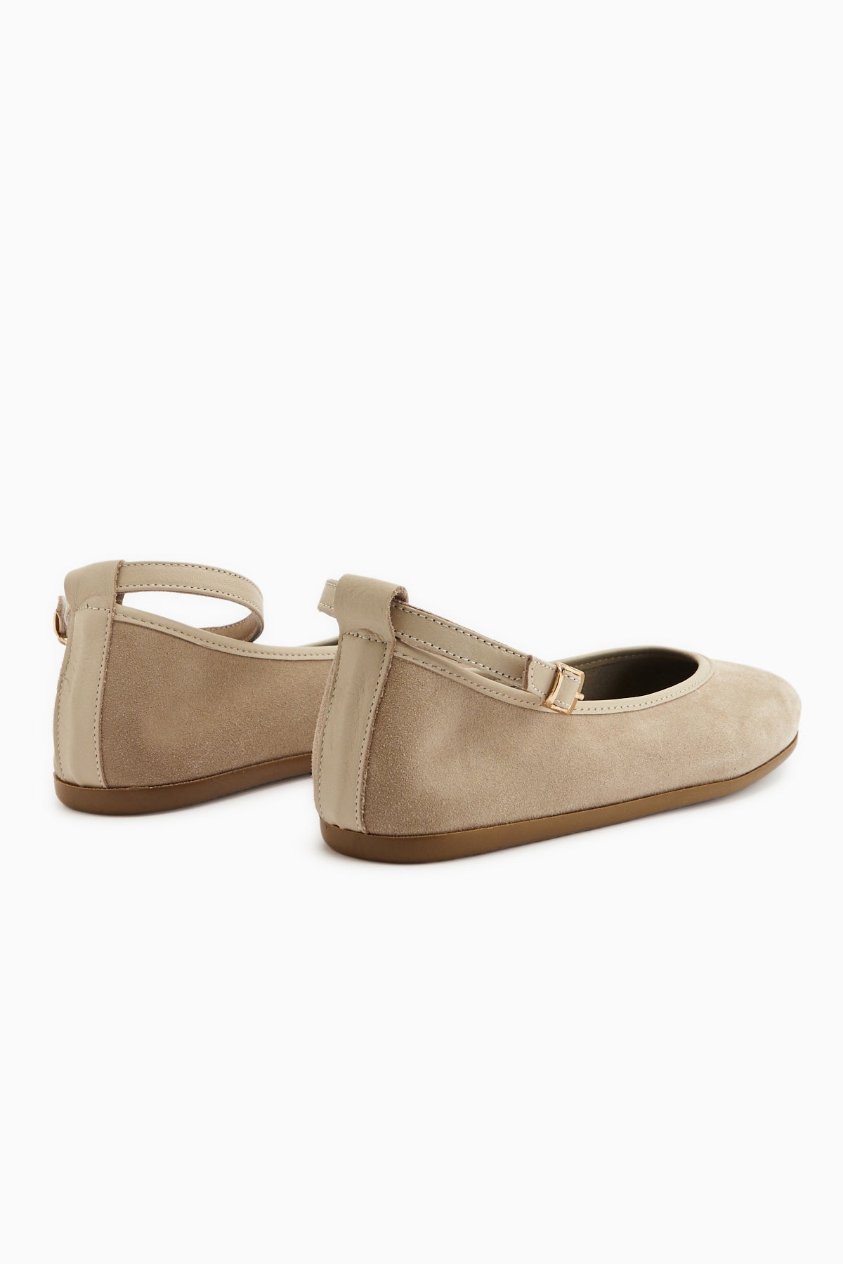 Jenin Genuine Leather Beige Suede Belted Women’s Ballet Flats