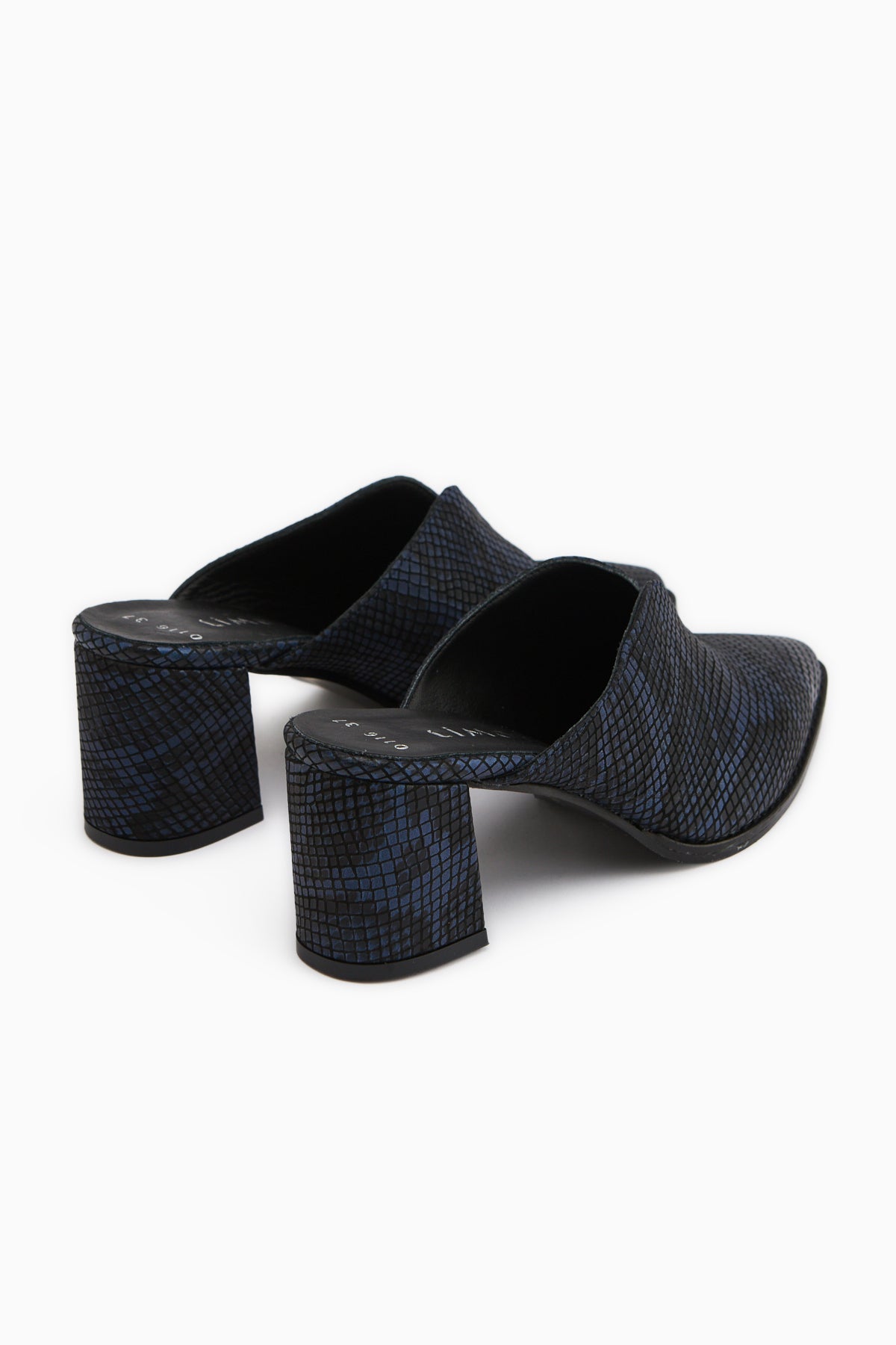 Rachel Genuine Leather Navy Snake Patterned Women’s Heeled Slippers