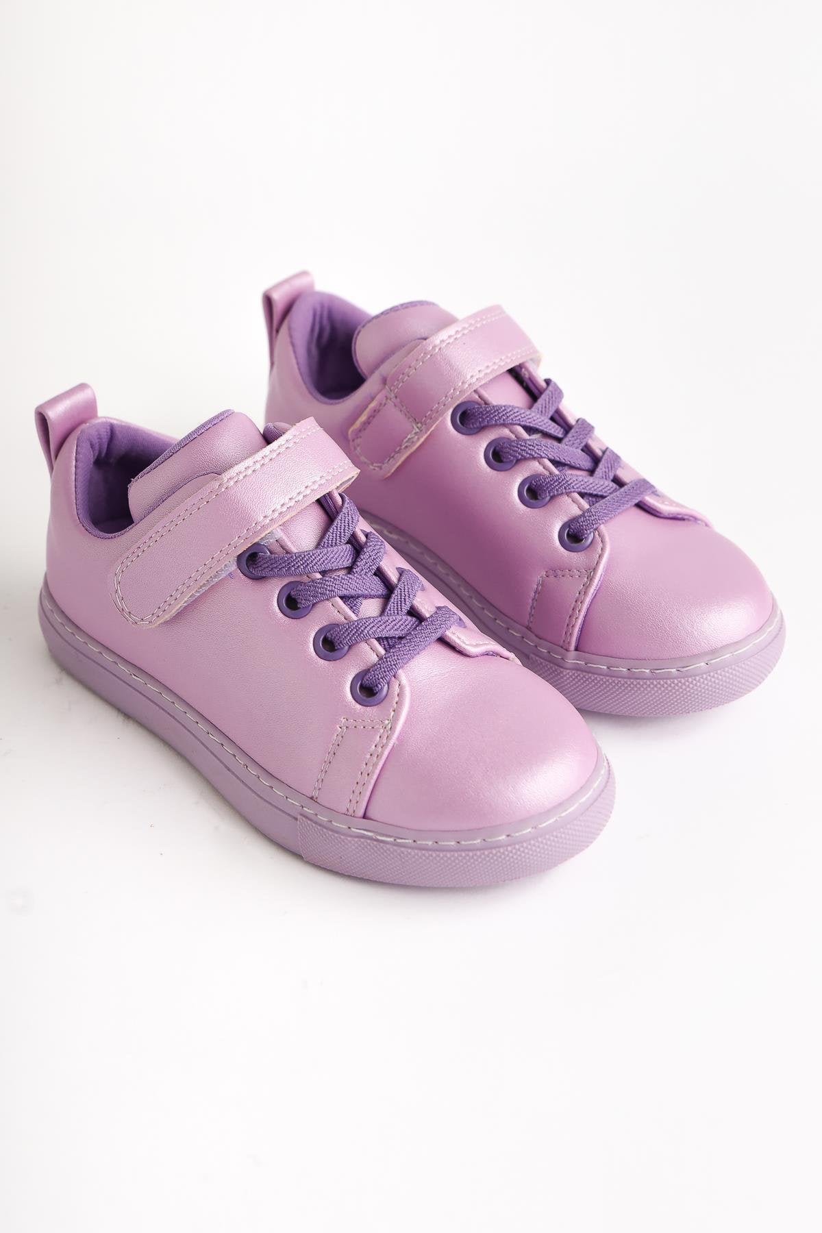 Hori Lilac Lace-Up Sneakers with Velcro Detail for Kids