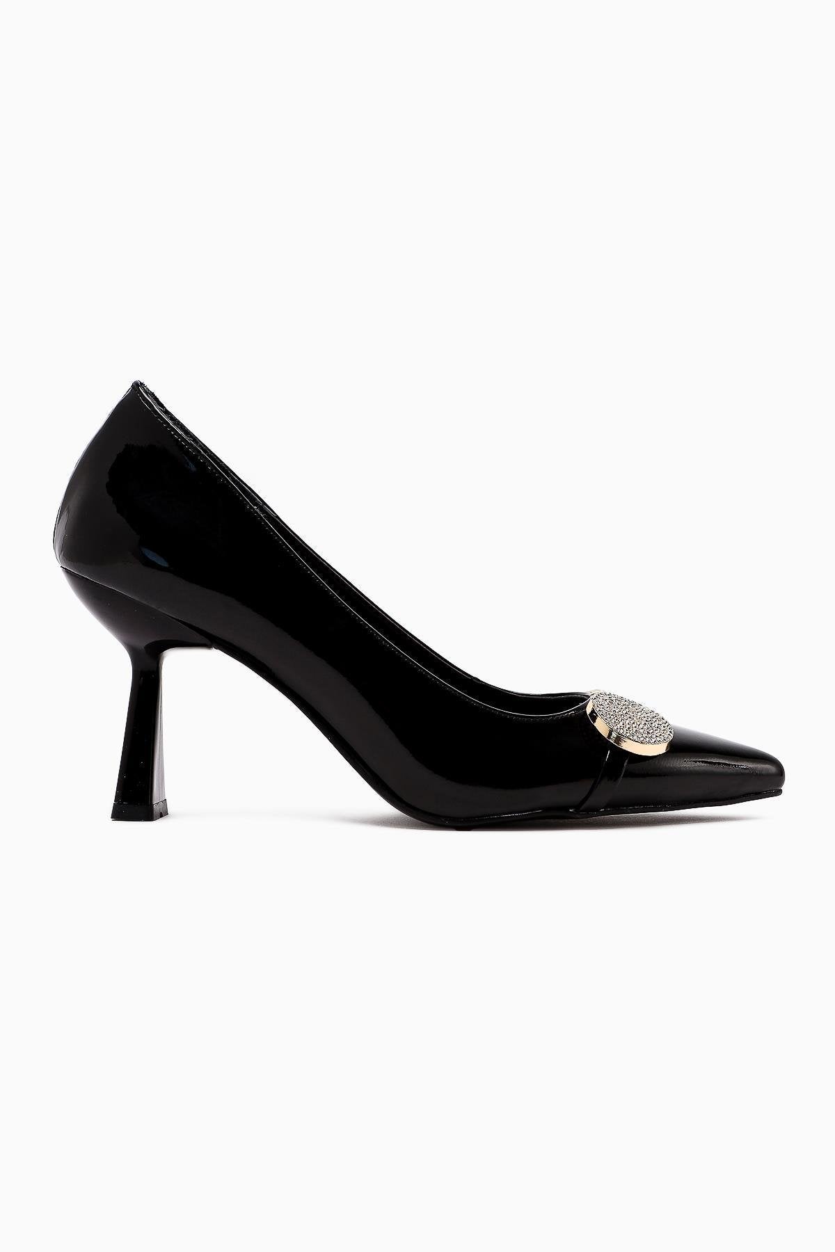 Rafah – Black Patent Stone-Embellished Champagne Heel Women's Shoe (Women)