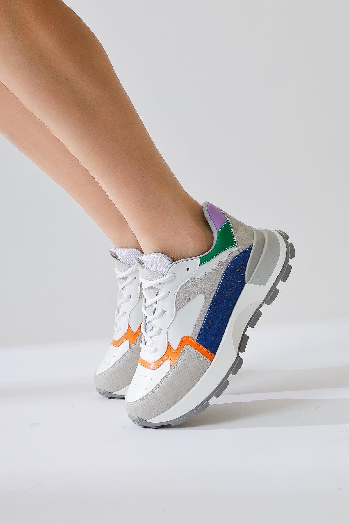 Sin Grey-Navy Suede Lace-Up High-Platform Sneakers