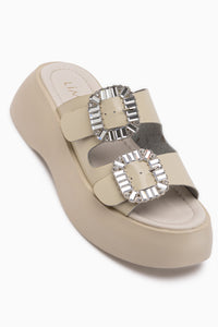 Daina Genuine Leather Beige Stone Women’s Slippers