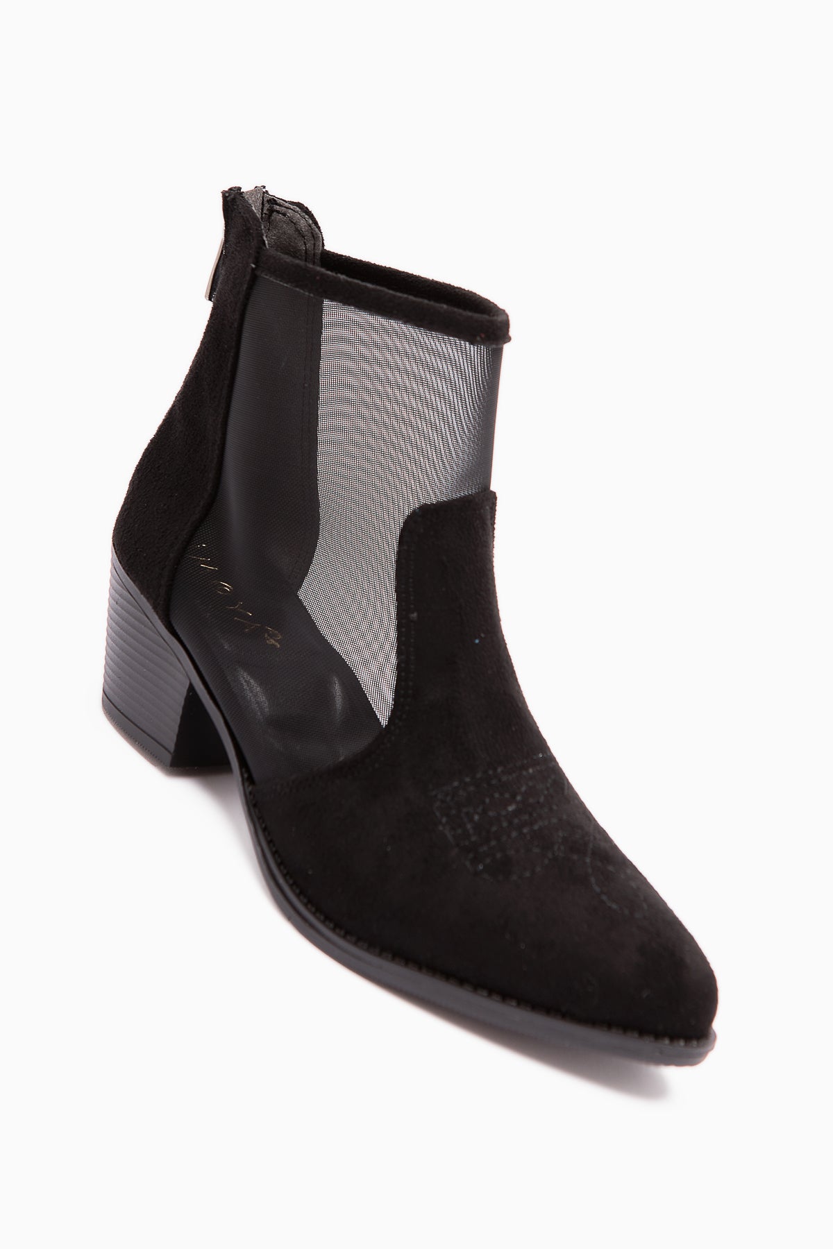 Mari Black Suede Embroidered Chunky Heel Women's Western Summer Boot