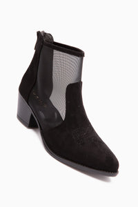 Mari Black Suede Embroidered Chunky Heel Women's Western Summer Boot