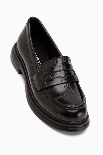 Sienna Black Crocodile Pattern Women’s Loafer Casual Shoes