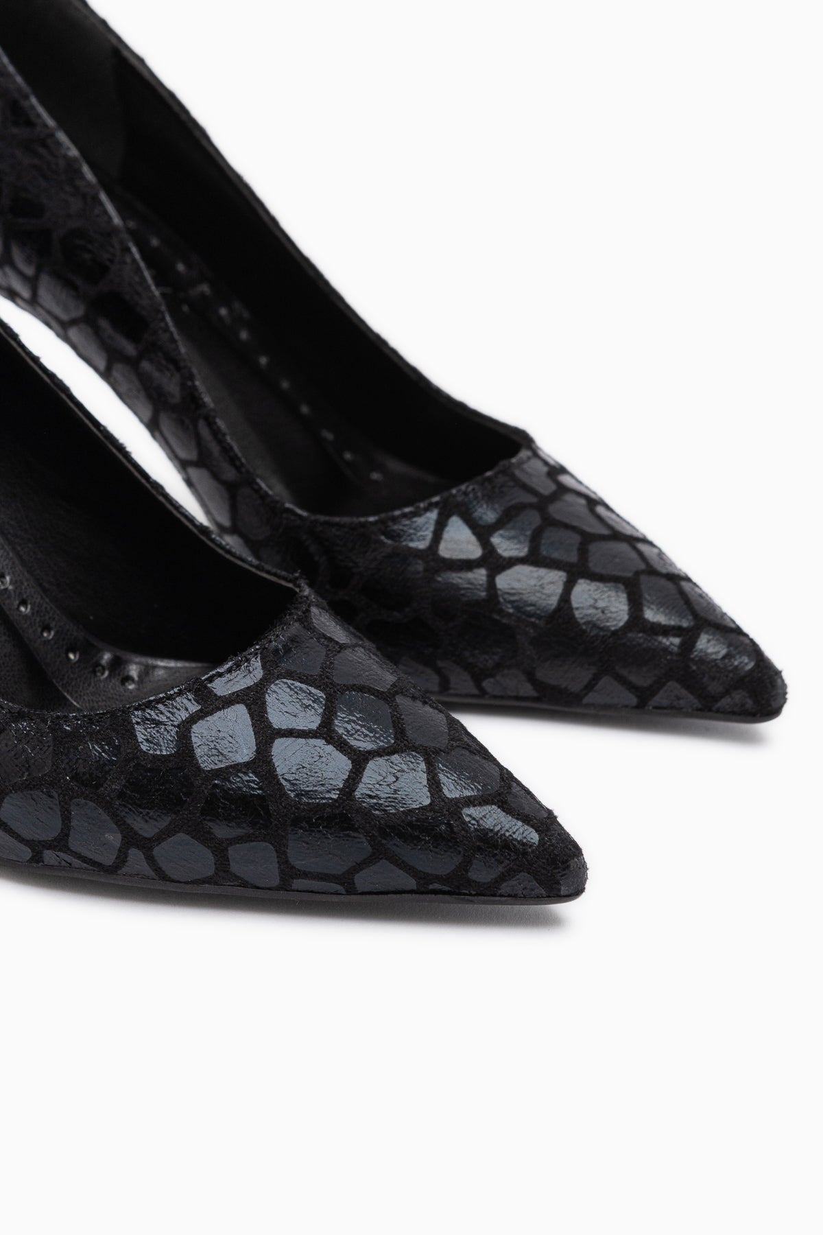 Celestine Black Fish Scale Textured Pointed Toe Stiletto