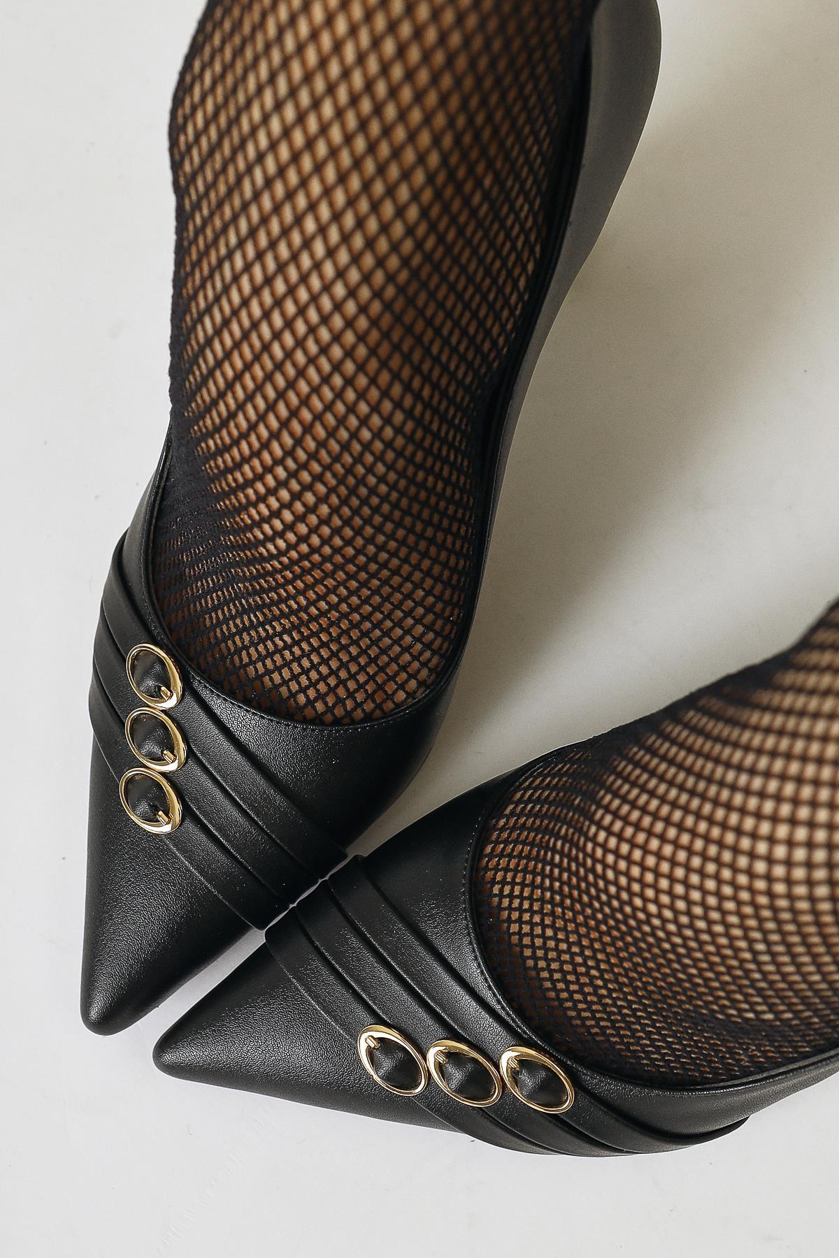 Lavina – Black Banded Gold Heel-Detail Pointed-Toe Stiletto (Women)