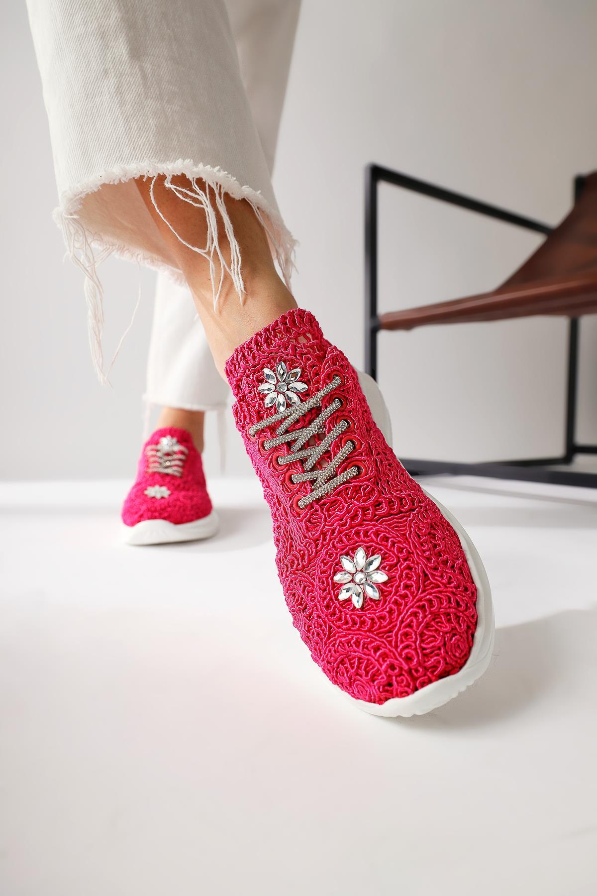 Matty Fuchsia Stone Detail Knit Sneaker