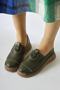 Bethina Olive Studded Laser-Cut Flat