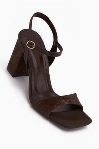 Janica Brown Buckled Ankle Thick Heeled Women’s Sandal