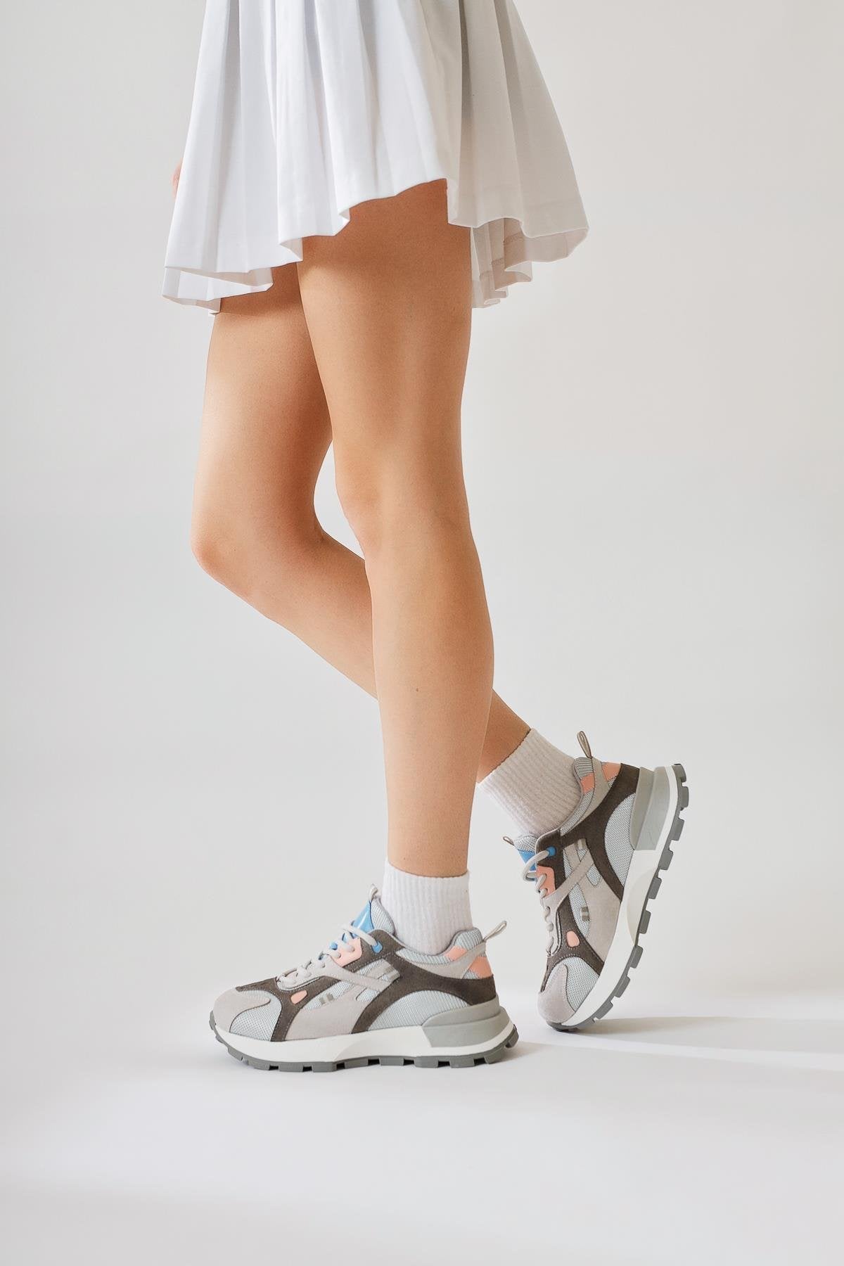 Siska Blue-Grey High-Platform Lace-Up Sneakers