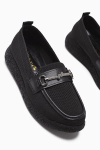 Alea Black Woven Women's Shoe with Rhinestone Buckle Detail