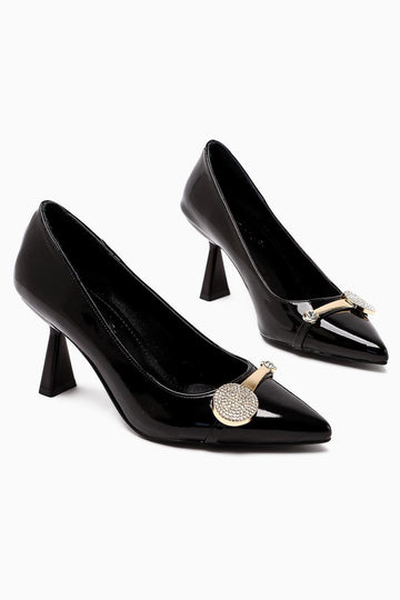 Rafah – Black Patent Stone-Embellished Champagne Heel Women's Shoe (Women)
