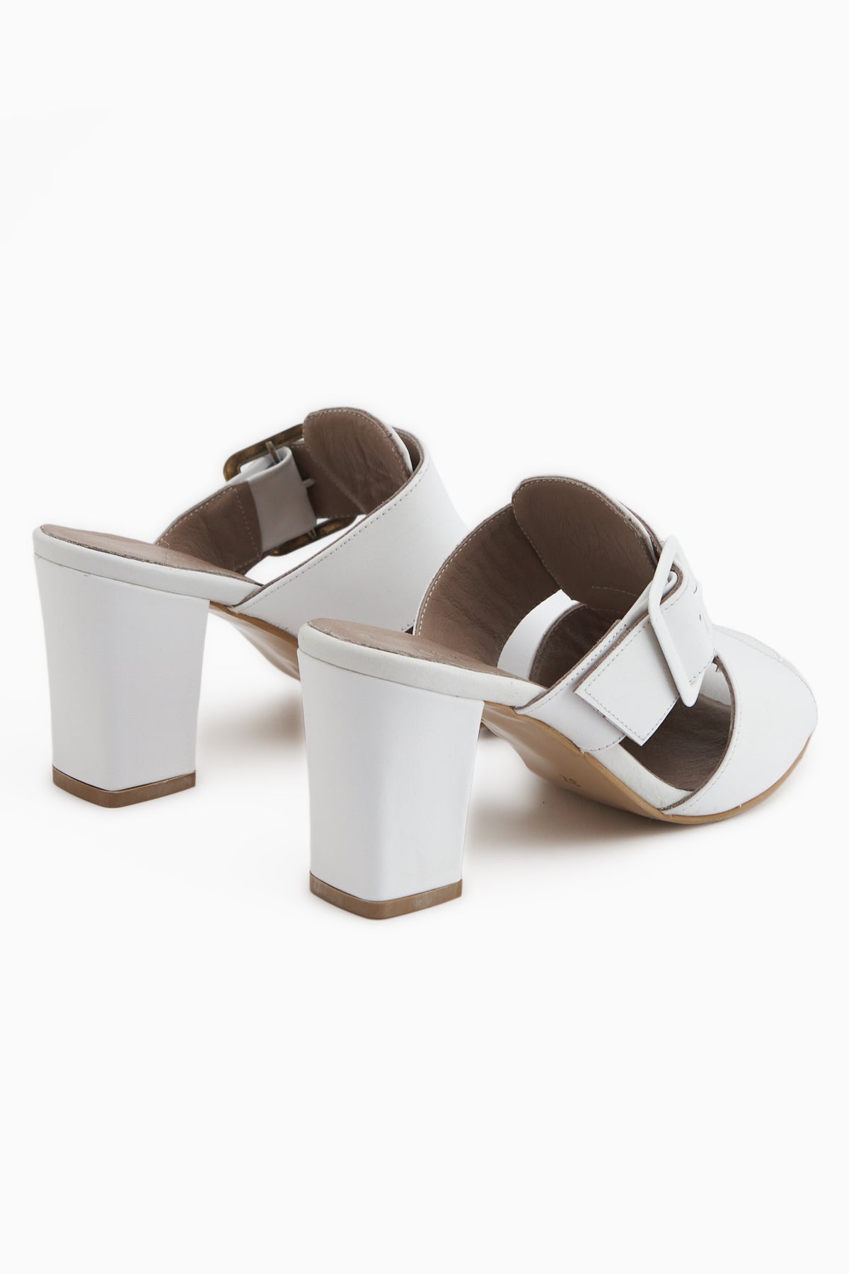 Ansa Genuine Leather White Heeled Women’s Slippers