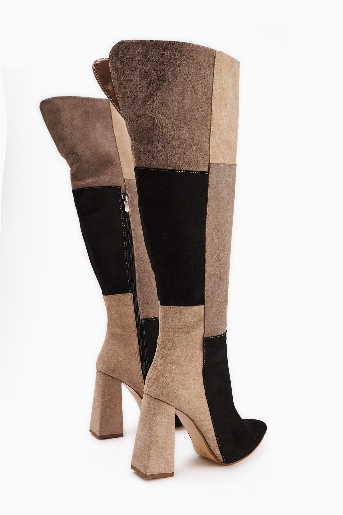 Kamiyah Black Beige Knee-High Boots