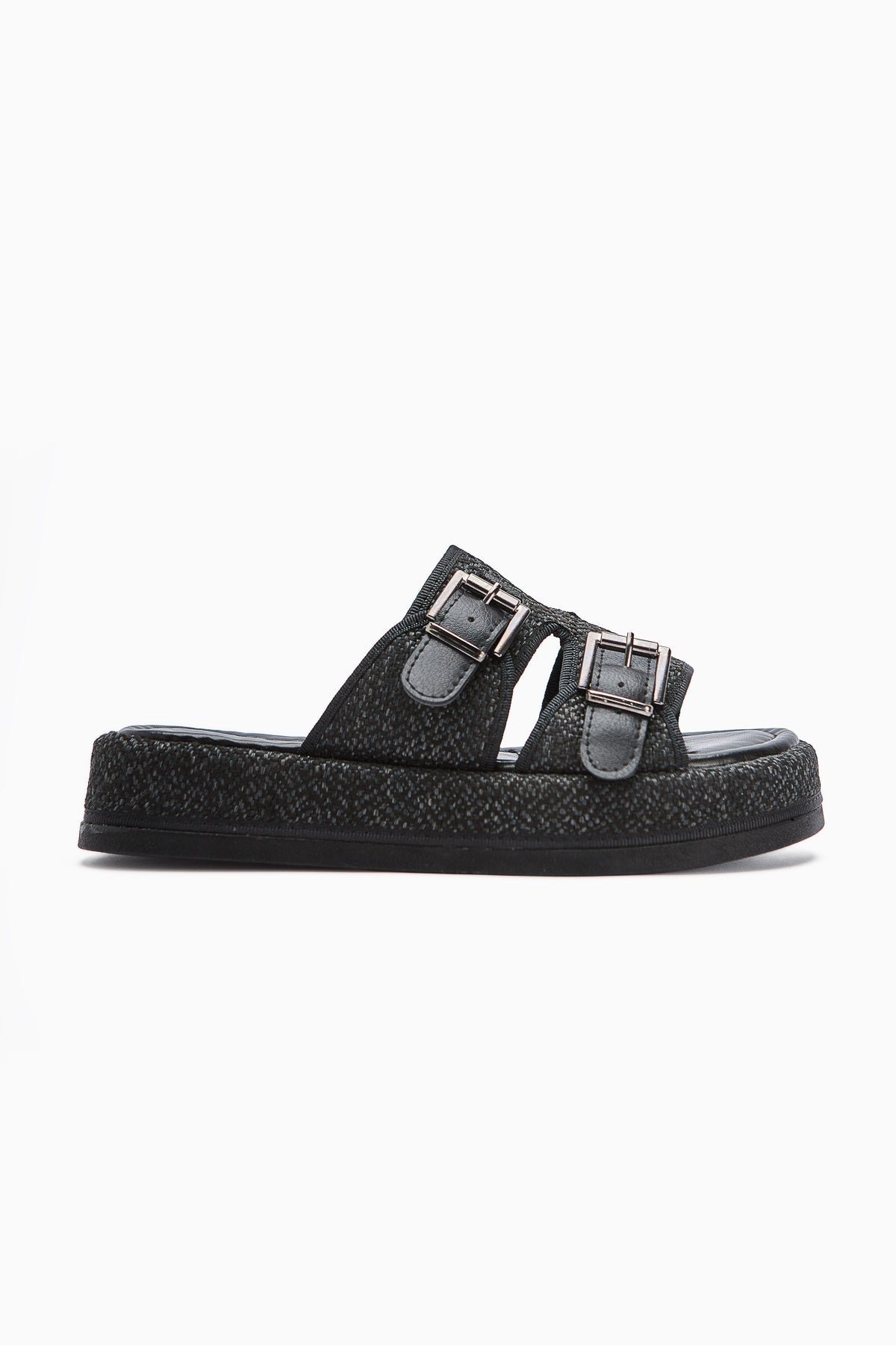 Madina – Black Double-Strap Belted Slide (Women)