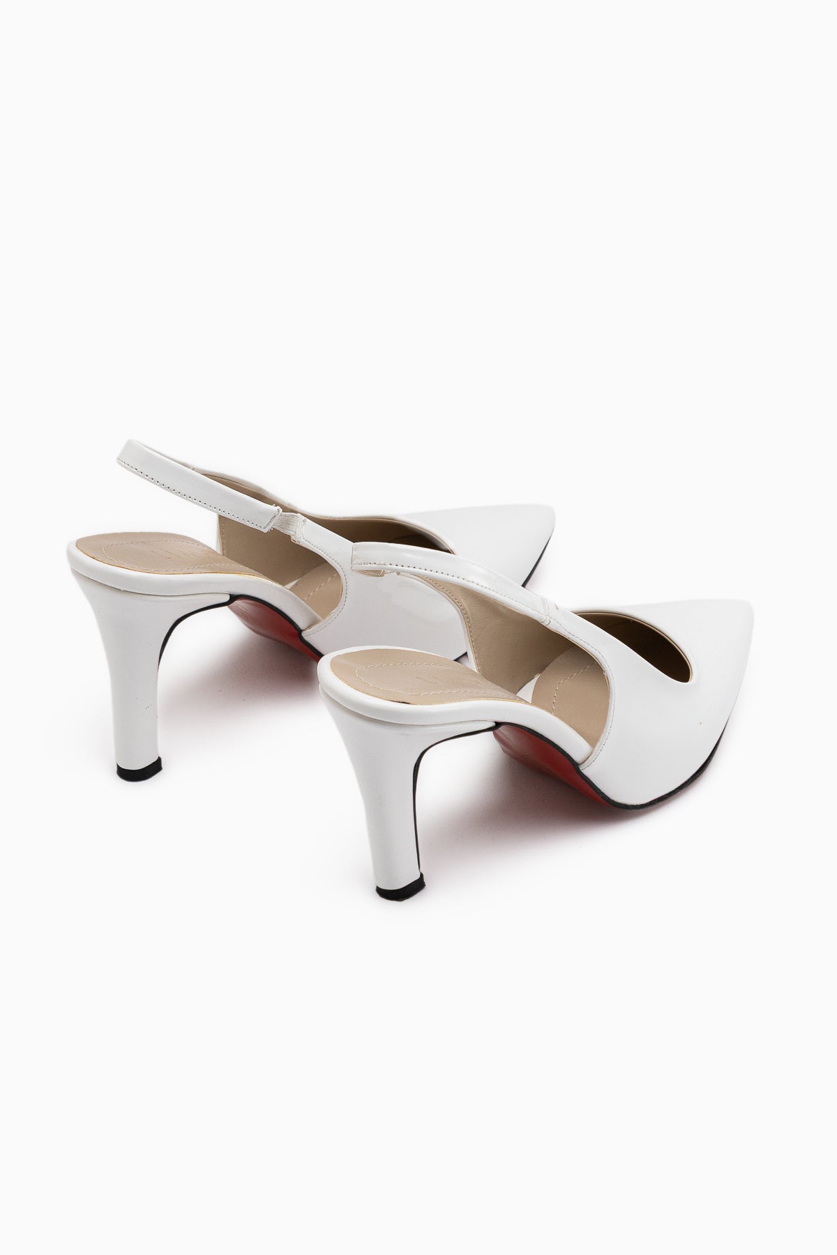 Minal White Patent Pointed Heeled Shoes