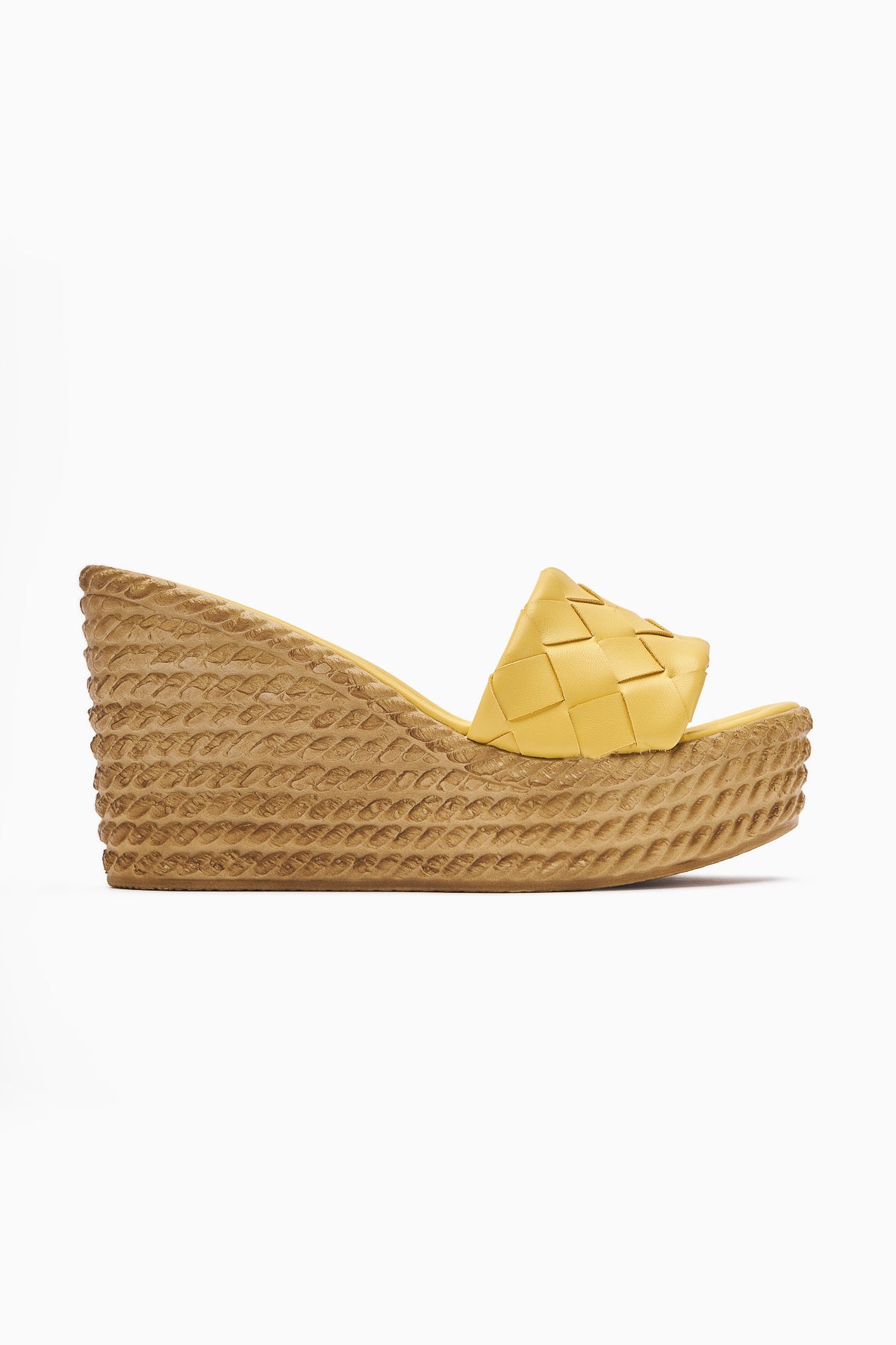 Zoie Lemon Woven Strap Platform Heel Slippers