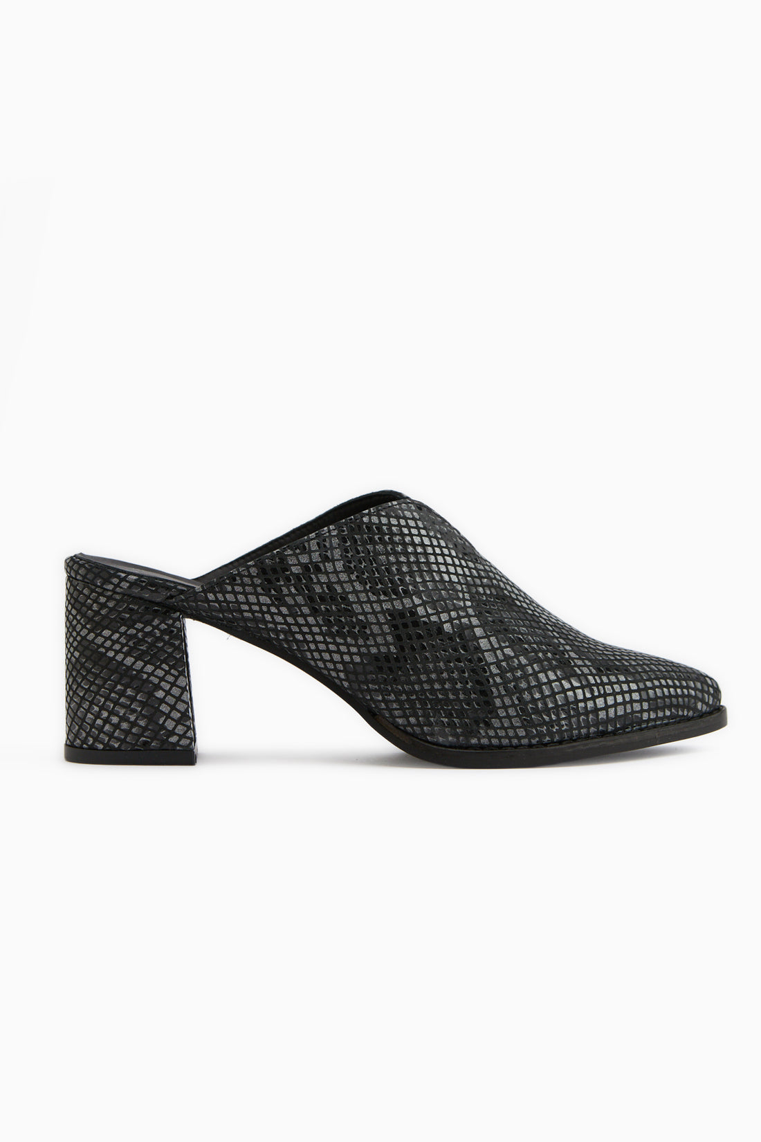 Rachel Genuine Leather Black Snake Pattern Women’s Heeled Slippers