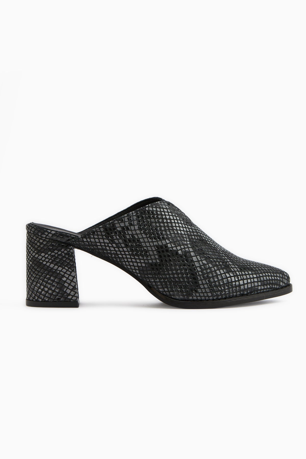 Rachel Genuine Leather Black Snake Pattern Women’s Heeled Slippers
