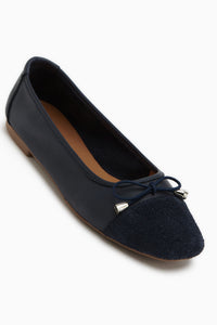 Anjela Genuine Leather Navy Bow Detailed Women’s Ballet Flats