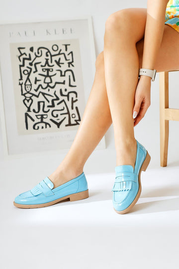 Begona Blue Patent Leather Tassel Detail Daily Shoe