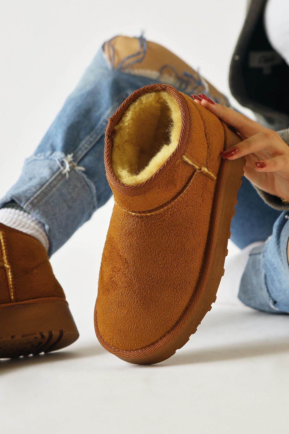 Lilly-Anne – Cognac Suede Vegan-Fur-Lined Short Boot (Women)