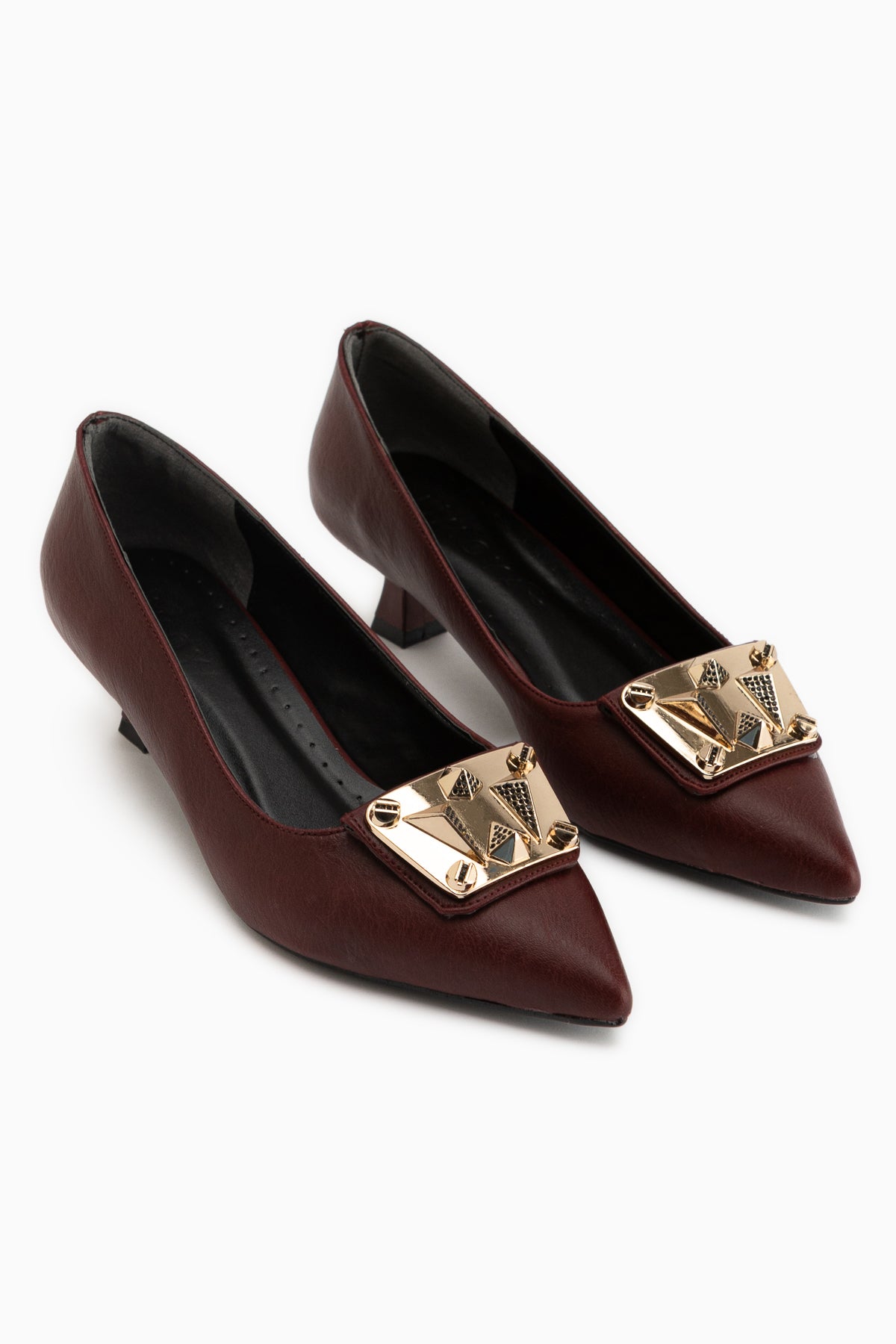 Juliet Burgundy Buckled Short Heeled Women’s Shoes