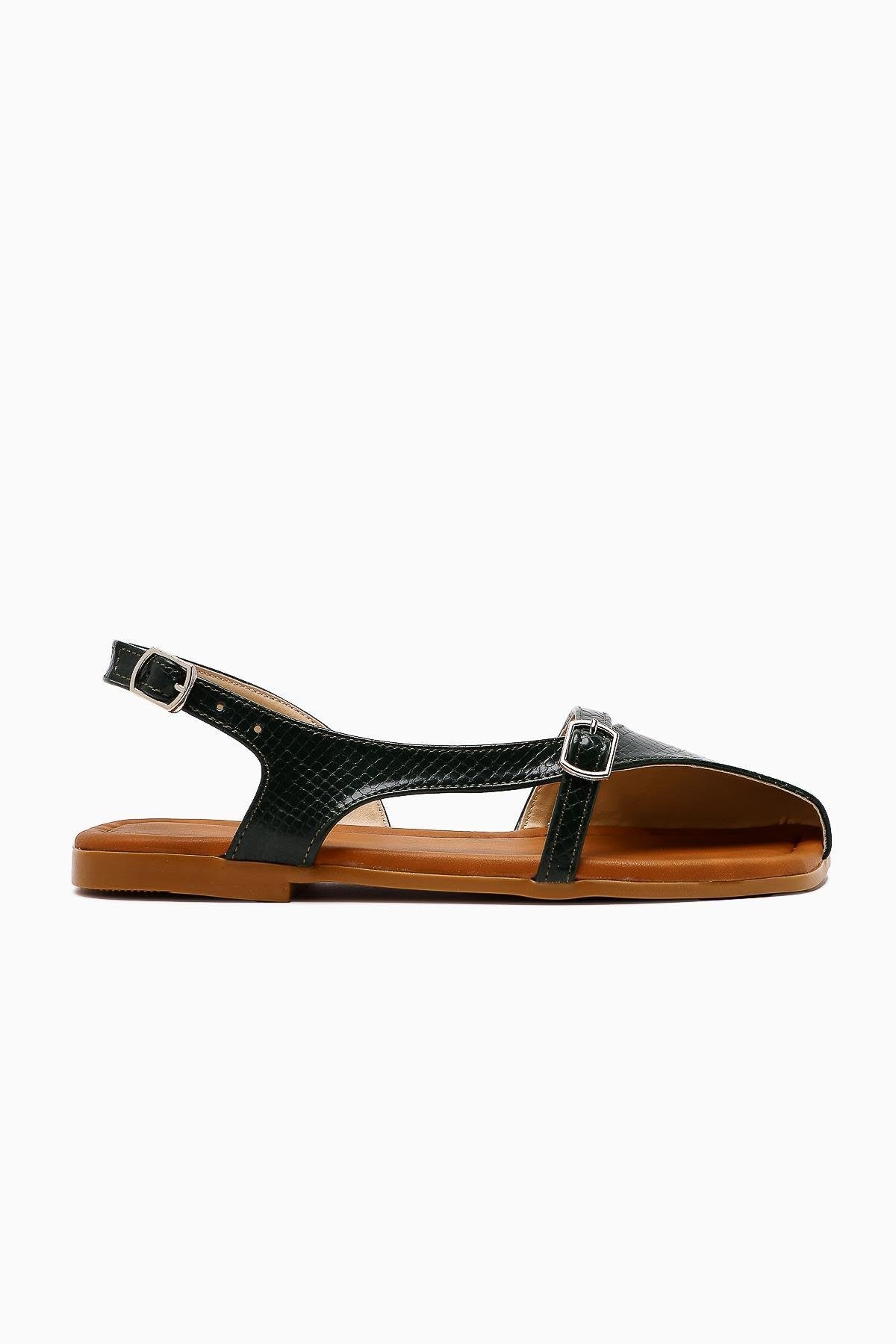 Almina Green Belt Detail Women's Sandal