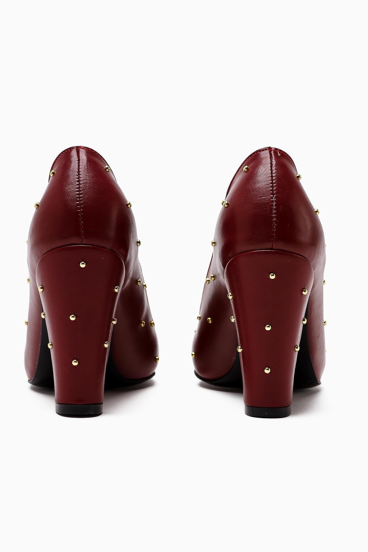 Audrey Burgundy Pointed Toe High Heel Shoes with Stud Detail