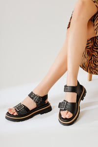 Tamera Black Thick-Soled Sandal with Buckle Detail
